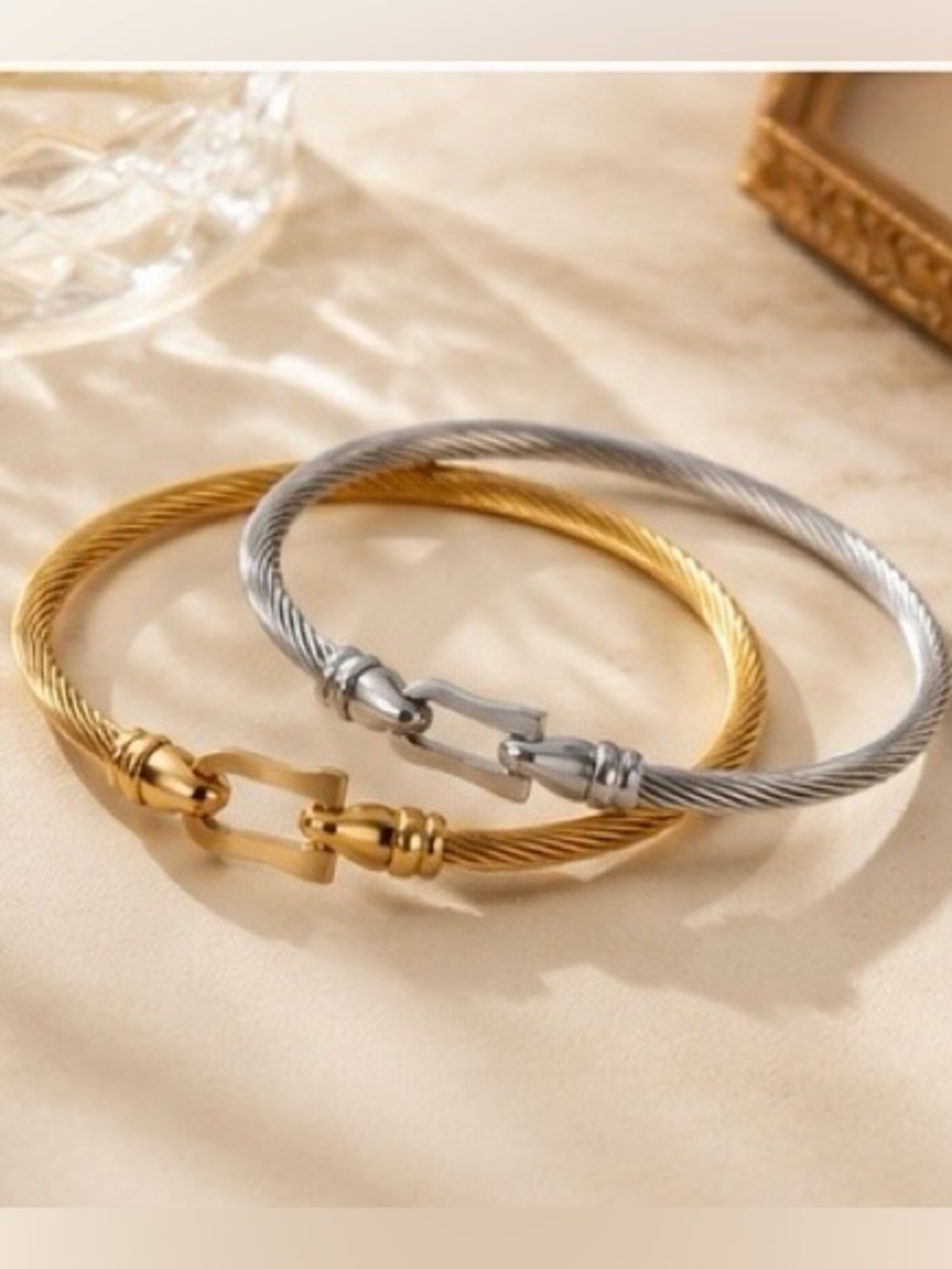 Twisted Cable Bracelet Duo in Gold and Silver